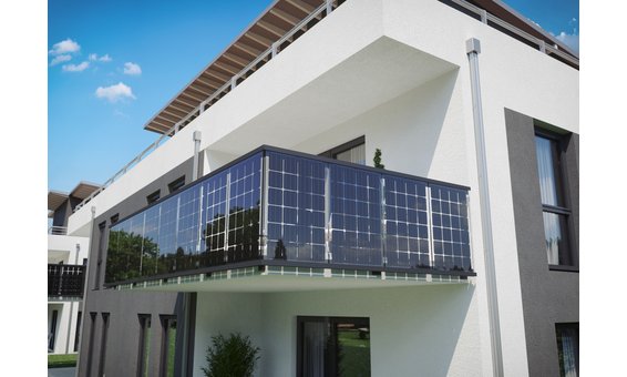 Solarglas Balustrades en verre solaire | montage frontal | 120 watts 24 cellules | 1.12 m H. | 10 mà 15 m